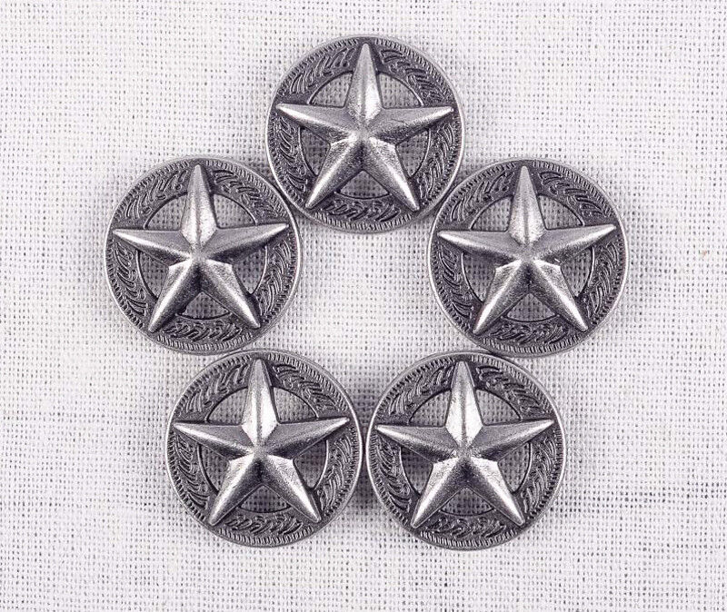 LOT 10PCS 25*25MM WESTERN TEXAS RAISED STAR ANTIQUE SILVER LEATHERCRAFT CONCHOS Unbranded Does not apply - фотография #10