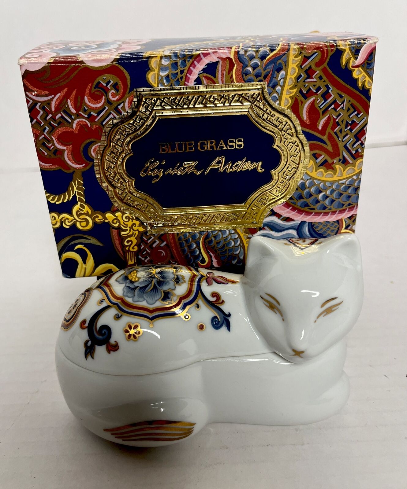 Elizabeth Arden Chinoiserie Cat Kitty Blue Grass Scented Candle Porcelain Japan Без бренда