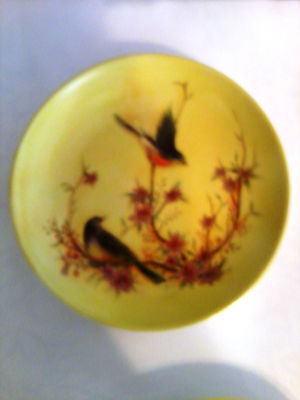 4 Vintage 6" bird plates, yellow background with floral acccents Unknown none - фотография #2