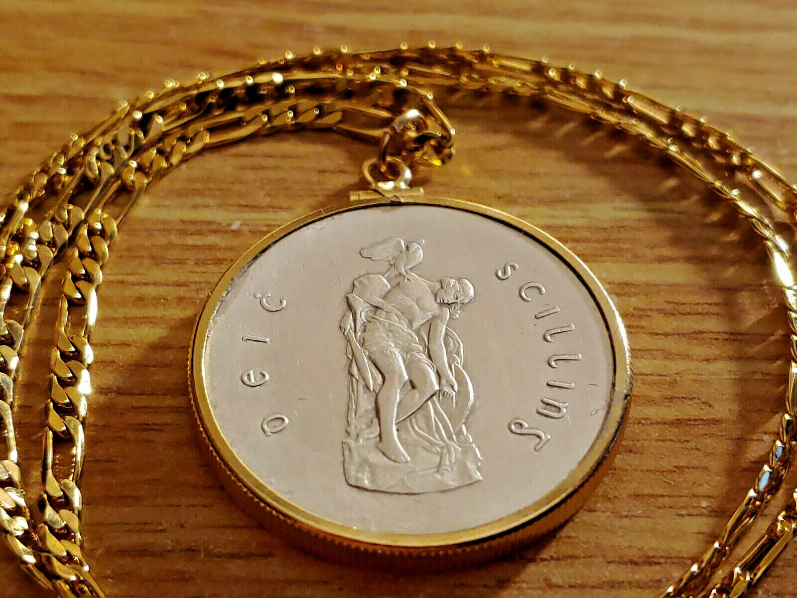 1916-1966 Irish Silver Cuchulaine Coin Pendant 24" 18KGF GOLD FILLED LINK CHAIN Honoredalllies