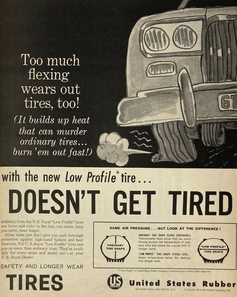 1960 U S Royal Tires Print Ad Solves the Flexing Doesn't Get Tired 2 pages U. S. Royal Low Profile Tires - фотография #2