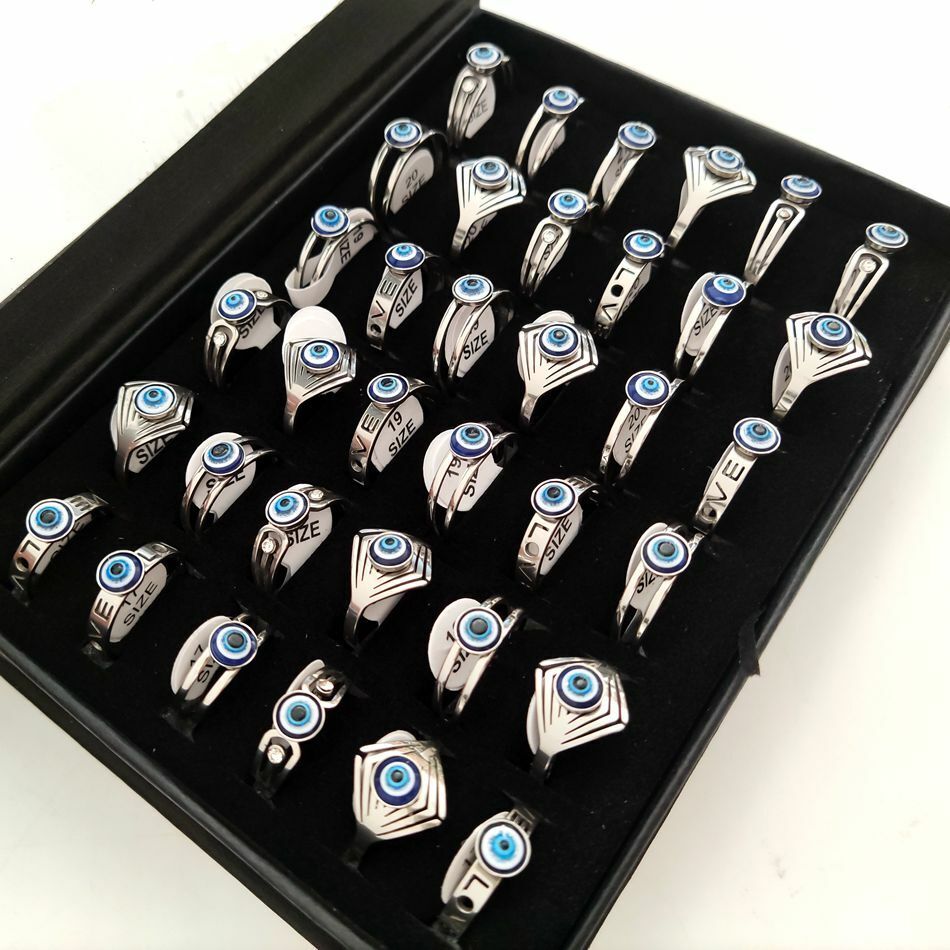 36pcs Vintage Style Stainless Steel Blue Eye Ring Retro Punk Women's Lucky Ring Unbranded - фотография #5