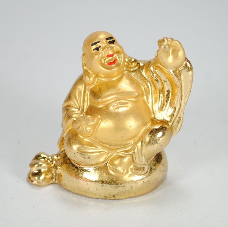 SET OF 6 GOLDEN HAPPY BUDDHA STATUES 2" Gold Color Hotei Fat Laughing Resin Lot Без бренда - фотография #4