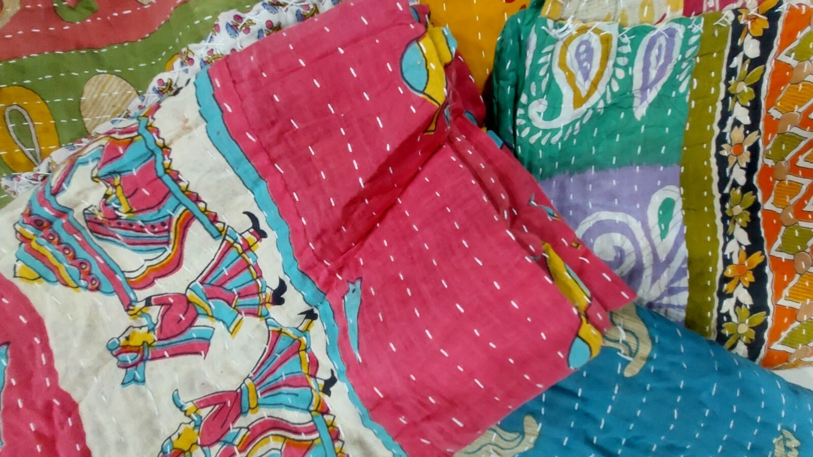 Indian Reversible Kantha Quilt Vintage Handmade Blanket Throw Kantha Ralli Gudri Handmade Does Not Apply - фотография #8