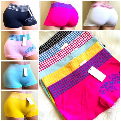 6 Boy Short Seamless Sexy 2 Tone Panties Undies Underwear Sport Shortie ONE SIZE FEMIM