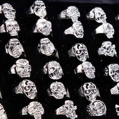 Wholesale 20pcs Lots Gothic Punk Skull Antique Silver Rings Mixed Style Jewelry Antique - фотография #4