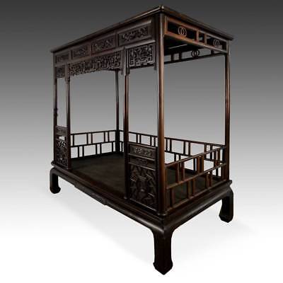 RARE ANTIQUE CHINESE CANOPY BED CARVED HARDWOOD FURNITURE CHINA 19TH C.  Без бренда - фотография #2