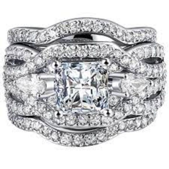 FENDINA Womens 3 PC 18K White Gold Plated Wedding Engagement Ring Set Sz 9 Fashion Jewelry - фотография #6