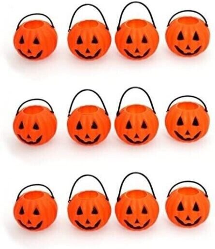 12 pc Pumpkin Plastic Treat Pails Buckets Mini Candy Halloween Party Favors Unbranded