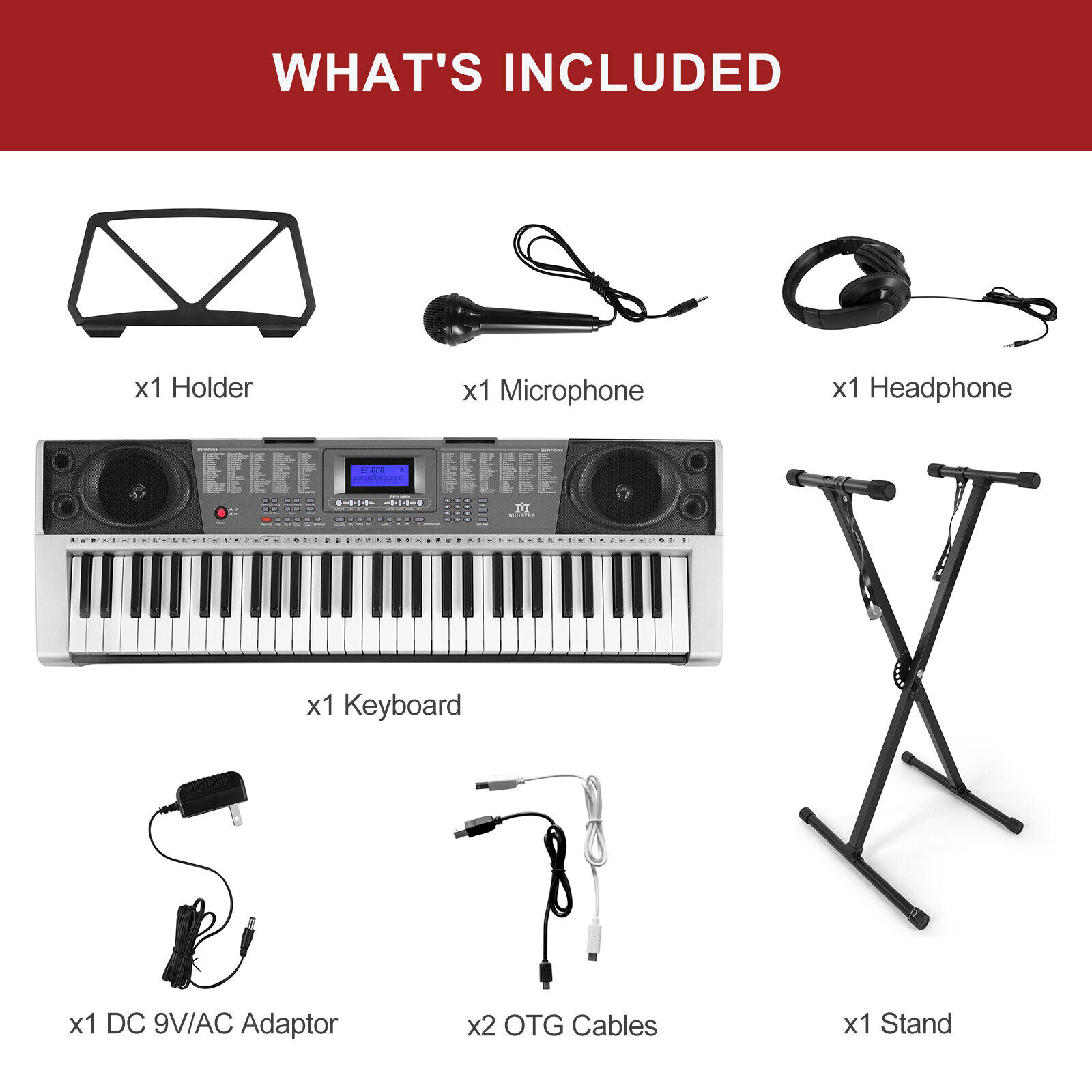 New Gray Portable 61Keys Electronic Keyboards Organ w/Stand,Headphone,Microphone Mustar F300 - фотография #9