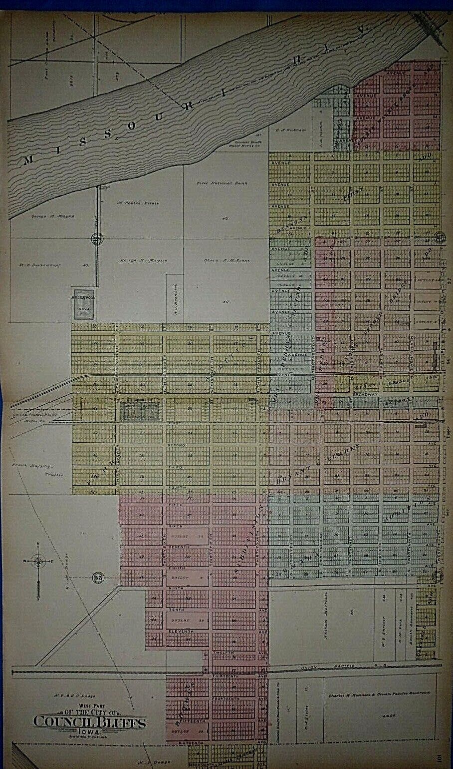 Rare Set of 7 Plat Maps ~ 1902 CITY of COUNCIL BLUFFS, IOWA ~ Original Authentic Без бренда - фотография #5