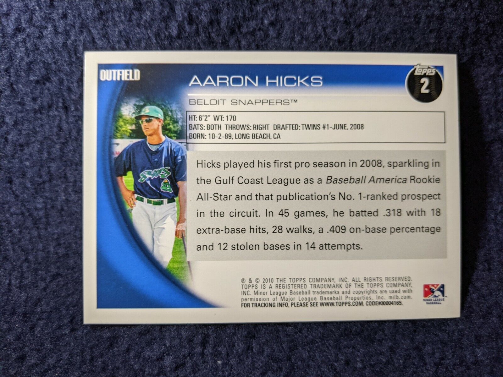 Aaron Hicks MiLB signed ticket & 2010 Topps card ($15 OBO) Twins & Yankees Без бренда - фотография #4