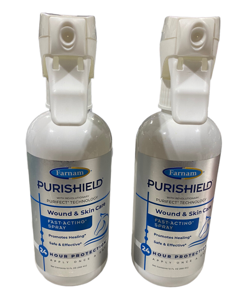 2x Farnam Purishield Wound Skin Care Fast Acting Spray Cleans Treat Wounds 12oz Farnam Does not apply