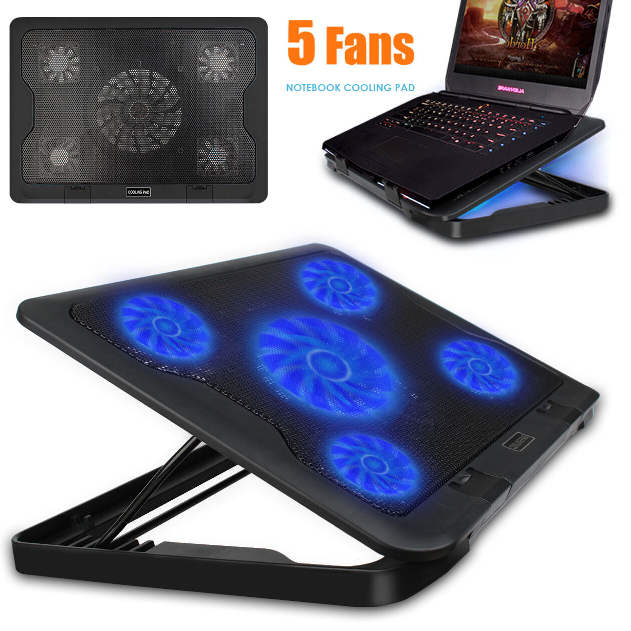 USB Laptop Cooler Cooling Pad Stand Adjustable Fan Blue LED For Game PC Notebook YELLOW-PRICE YP-LCP-45 - фотография #11