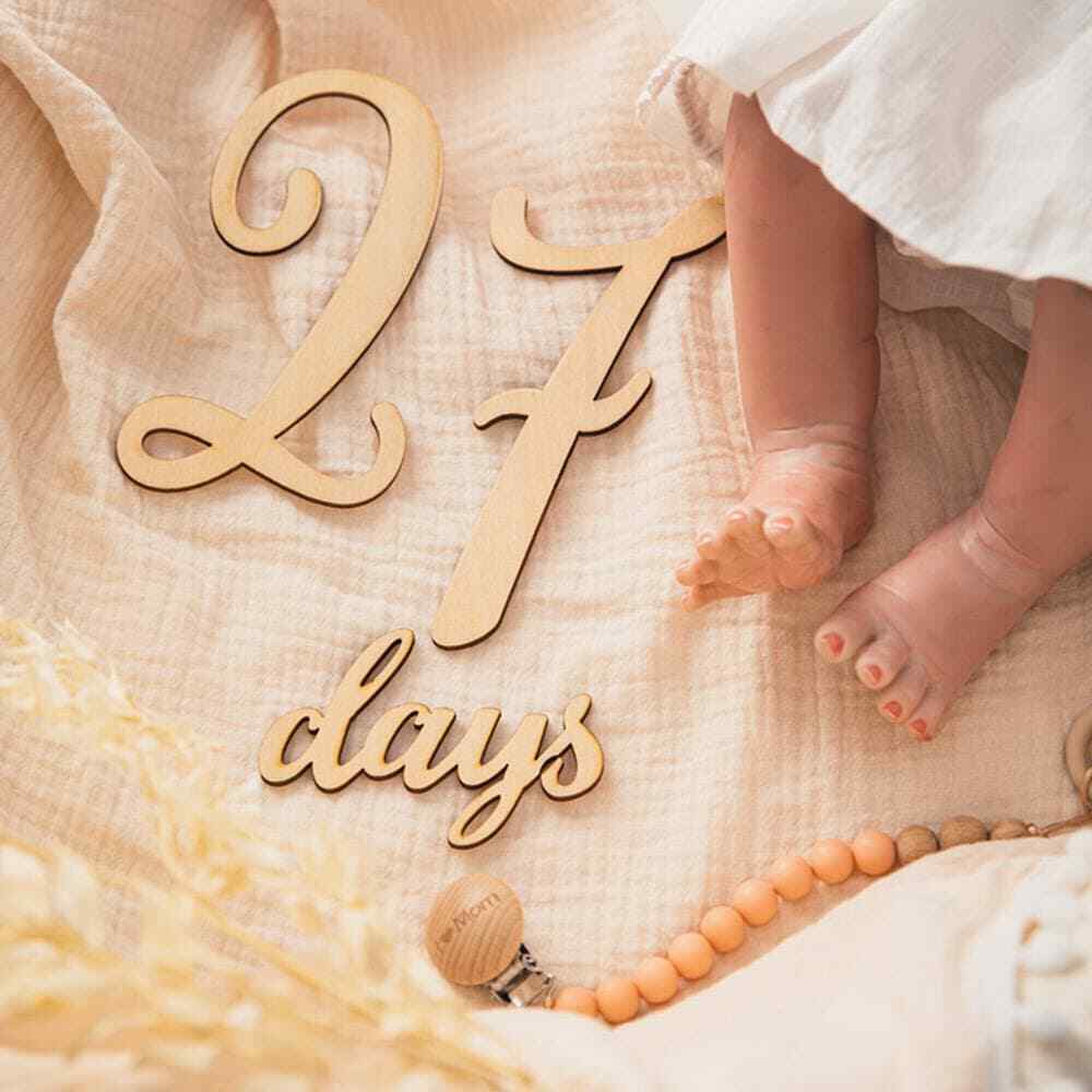 Milestone Wooden Numbers 19 Pcs Set Infant Newborn Baby Grow Photography Props Unbranded
