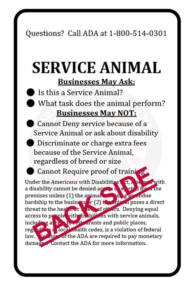 SERVICE DOG METAL ID CARD FOR ANIMAL ESA ADA BADGE PTSD DIABETIC ALERT Без бренда ID CARD - фотография #2