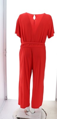 Susan Graver Print Solid Liquid Knit Crop Jumpsuit Coral Flash L NEW A395819 Susan Graver - фотография #5