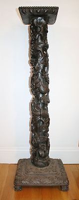 Tall Antique Chinese Carved Wood Pedestal. 2 Dragons & Carp Signed MAGNIFICIENT! Без бренда - фотография #7
