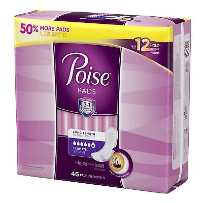 Poise Female Incontinent Pad Long Length 15.9" L 34104 Ultimate Supreme 90 Ct Poise 34104 - фотография #2