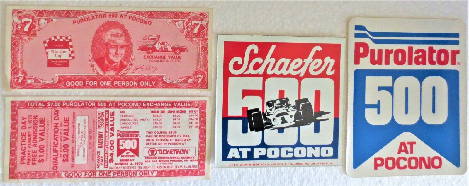 4 Vintage 1975 Purolator Schaefer 500 at Pocono Tickets & Stickers Unused Без бренда - фотография #4