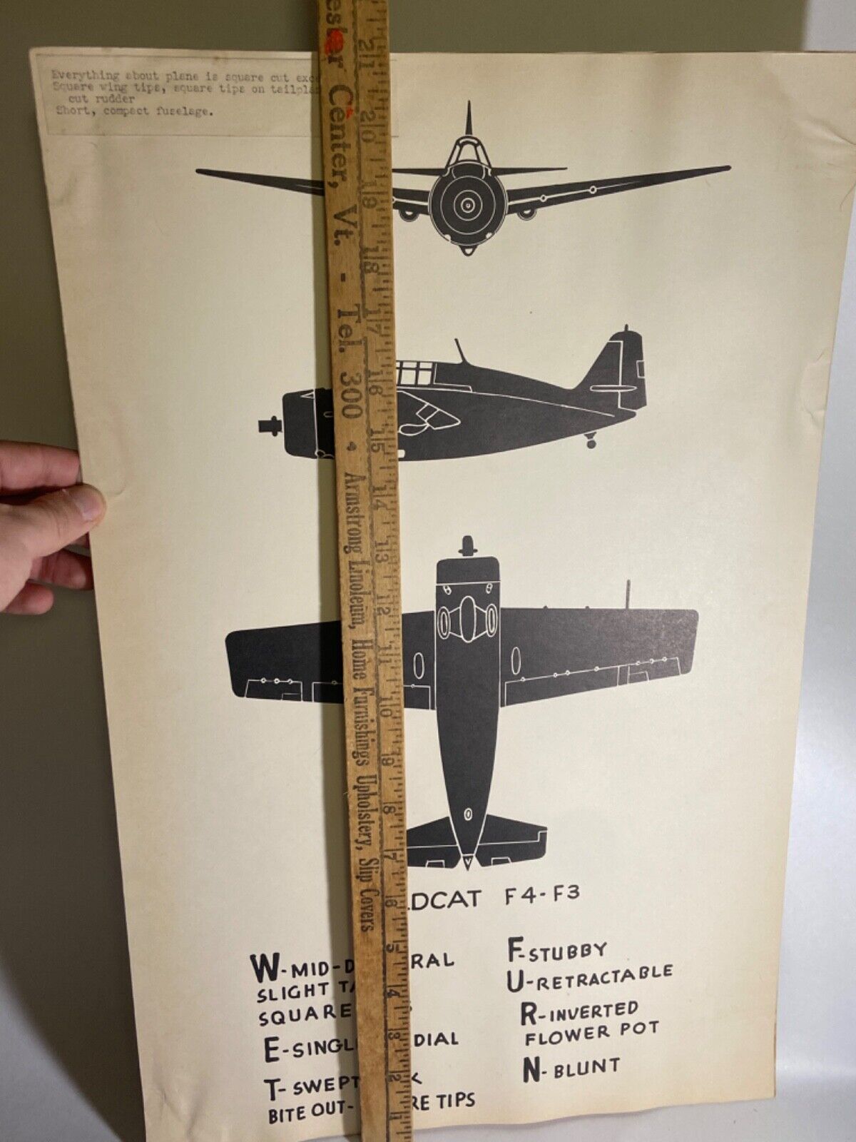 Vintage WWII Grumman F4F Wildcat Recognition Poster with Training Notes - Rare Без бренда - фотография #5