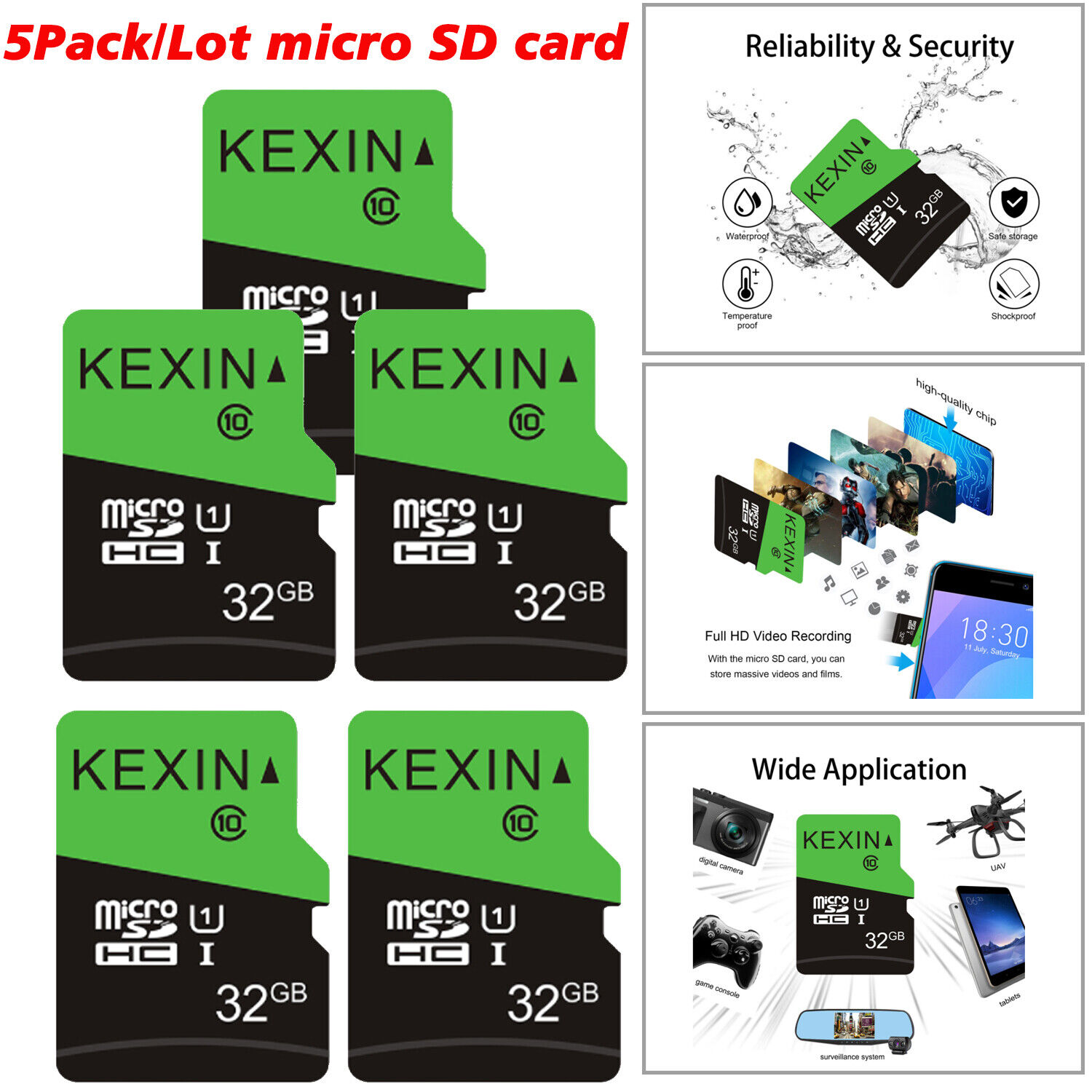 5PACK/Lot 32GB Micro SD Card SDHC Memory Card TF Class 10 SD High Speed TF Cards Kexin Does Not Apply