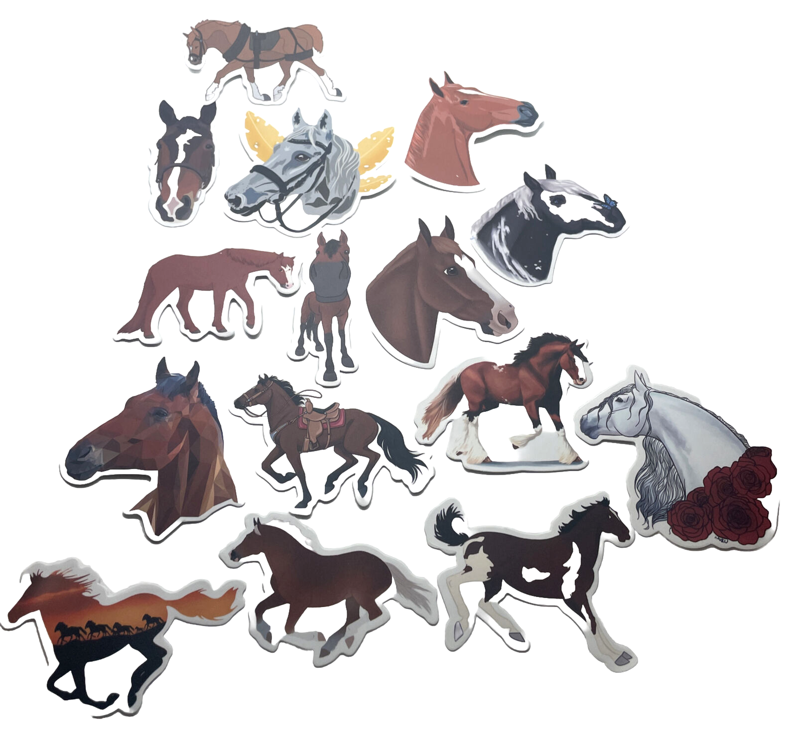 Horse Stickers 15 Pieces Vinyl Waterproof and Durable Multi Color Multi Size NEW Unbranded n/a