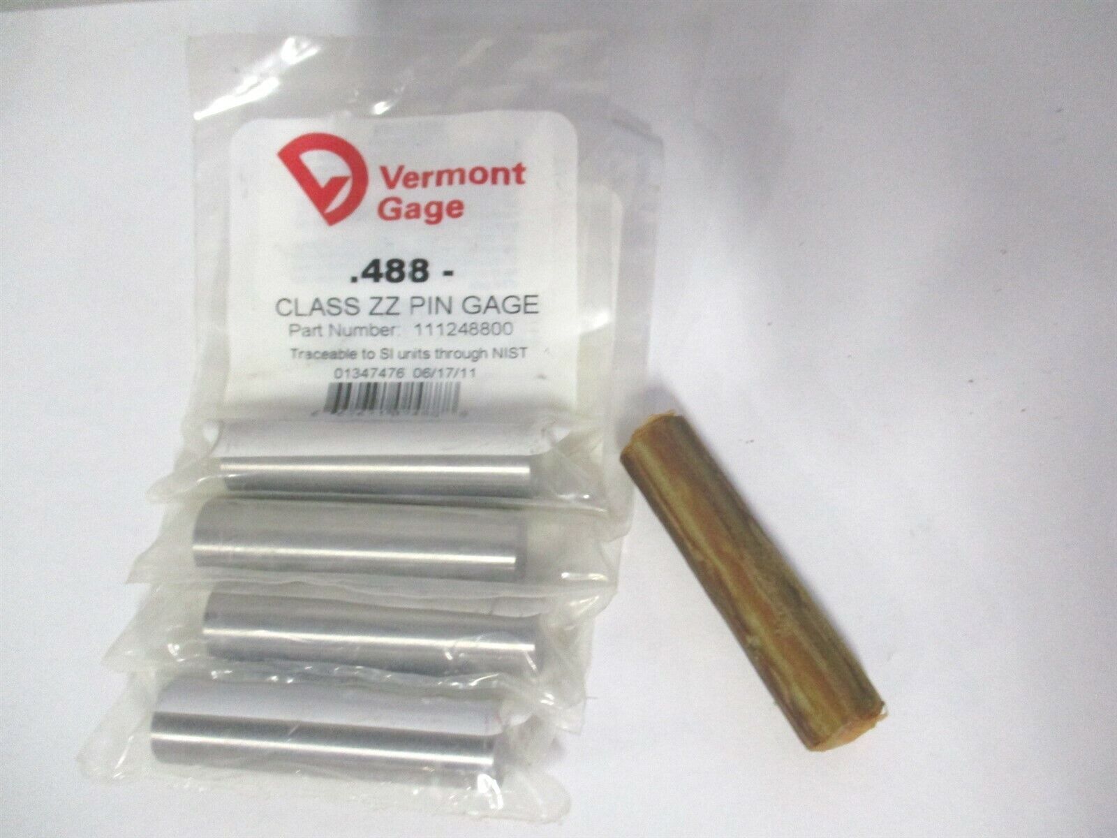 Vermont Gage (111248800) 0.488" Diam Class ZZ Minus Plug & Pin Gage - Lot of 5 VERMONT GAGE 111248800