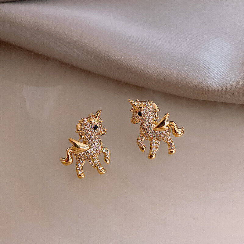 2022 Fashion Animal Horse KC Gold Crystal Earrings Ear Stud Women Jewelry Gifts Rinhoo - фотография #2