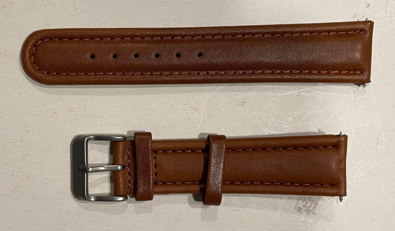 Watch Bands: Gen leather Brown 20 mm w/pins Matte Silver Plated Buckle. WB-7 Unbranded
