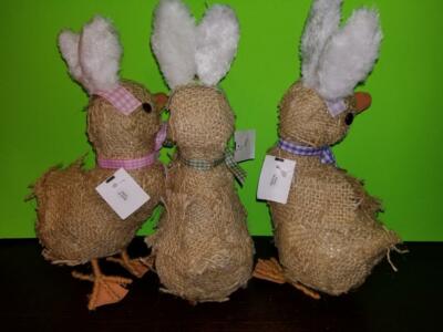 NEW SET OF 3 11" FOAM DUCKS WITH EASTER BUNNY EARS IN BURLAP TABLE DECORATIONS Без бренда - фотография #2