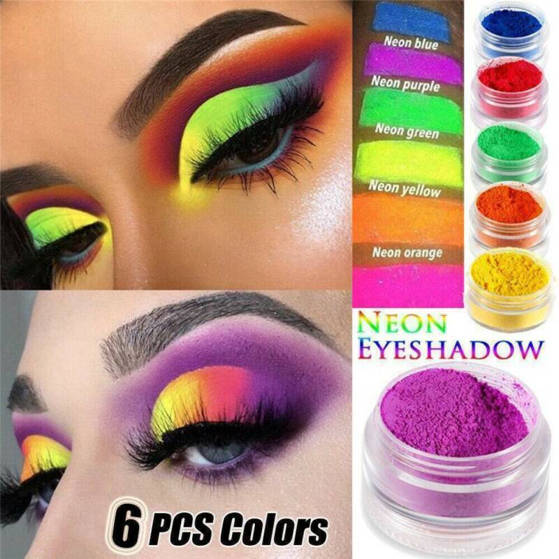 6Colors Neon Nail Art Pigment Powder-Glitter Eyeshadow Cosmetic Makeup Tool Set. Unbranded Does Not Apply
