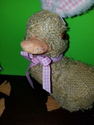 NEW SET OF 3 11" FOAM DUCKS WITH EASTER BUNNY EARS IN BURLAP TABLE DECORATIONS Без бренда - фотография #3