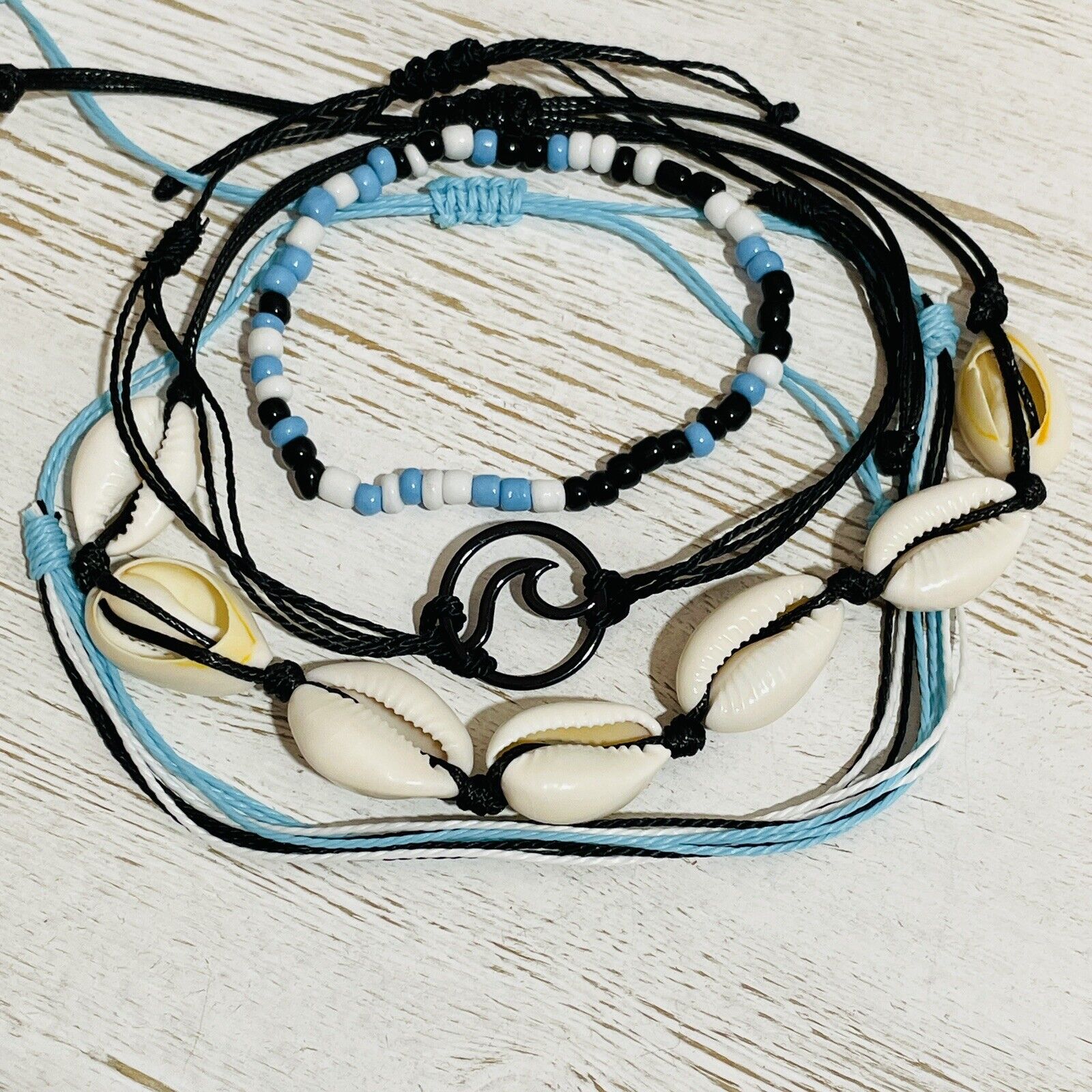 Boho 4pc Wave Pendant Shell Beaded Ankle Bracelet Anklet Adjusts Beach Jewelry Boho - фотография #2