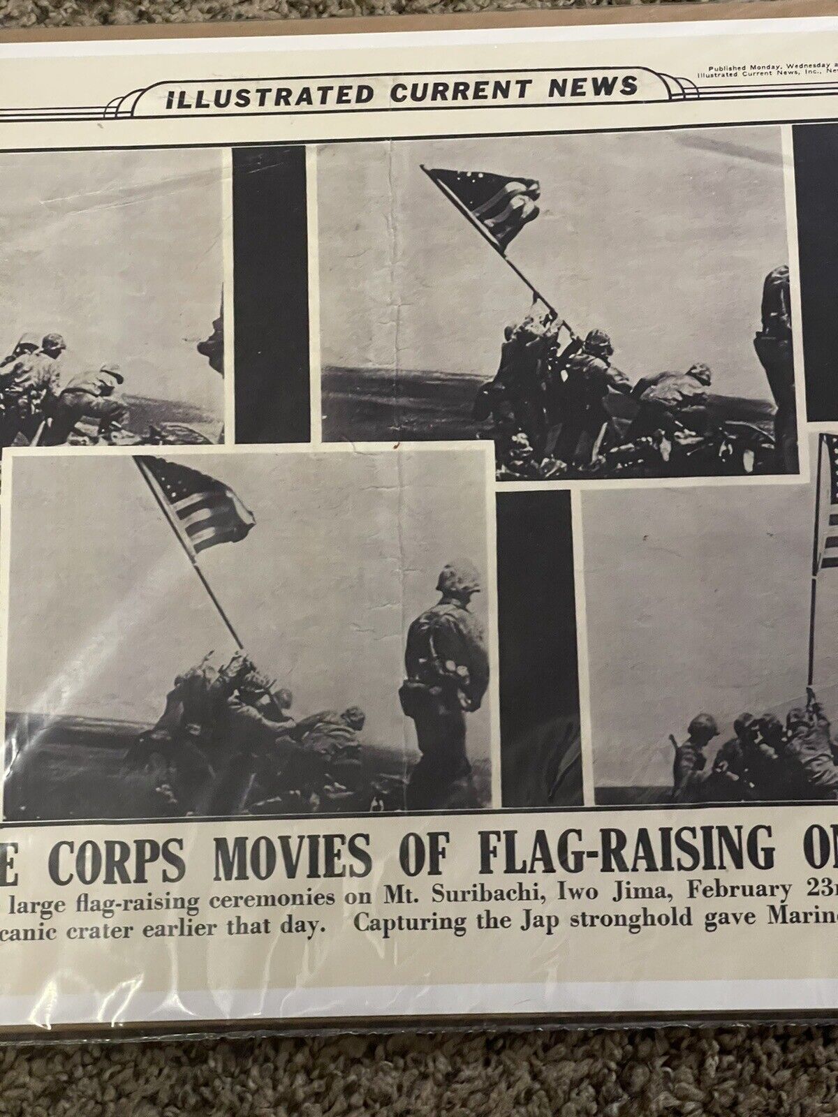Illustrated Current News History Marine Flag Raising on IWO Jima Poster 1945 Без бренда - фотография #3