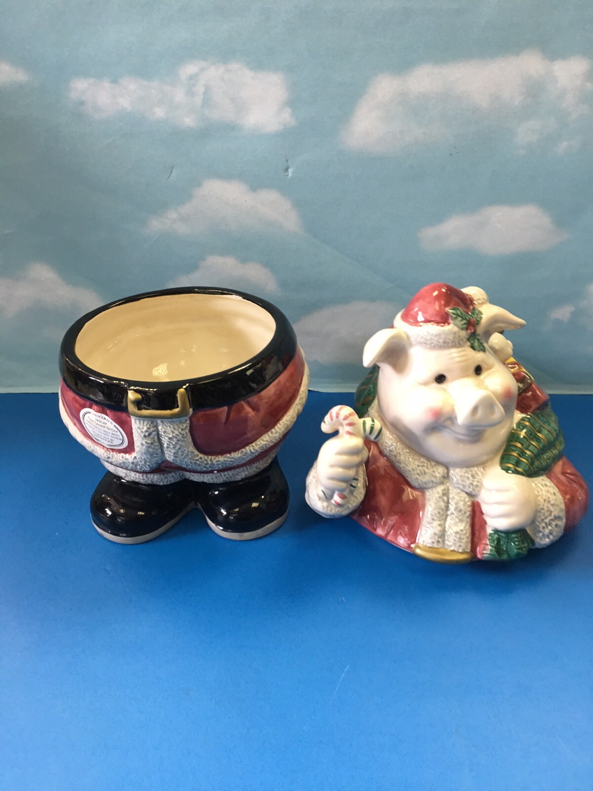 FITZ & FLOYD OMNIBUS OCI  VINTAGE  PIG SANTA CLAUS CHRISTMAS COOKIE JAR NEW rare Fitz & Floyd - фотография #6