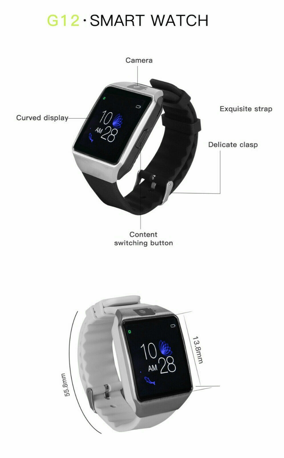 10PC Wholesale G12 White and Silver Bluetooth Touchscreen Smart Watch Unbranded Smartwatch Bluetooth - фотография #3