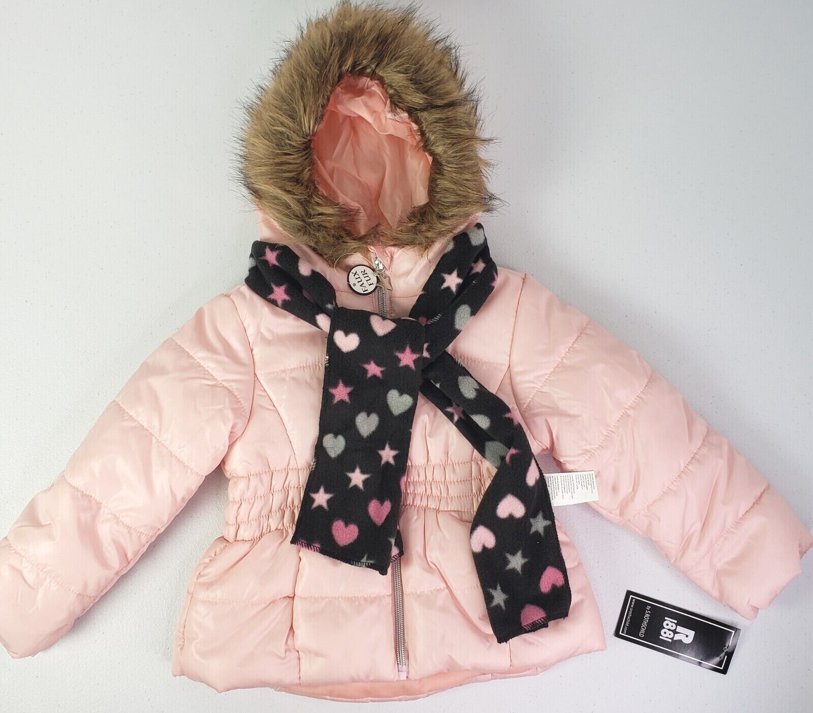 Rothschild Girls 3T Pink Blush Puffer Hoodie Zip Pocket Jacket & Scarf NWT Rothschild Puffer Jacket and Scarf