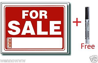 2 Pcs 9 x 12 Inch Plastic " For Sale " Sign with a Free Erasable Marker Wennow