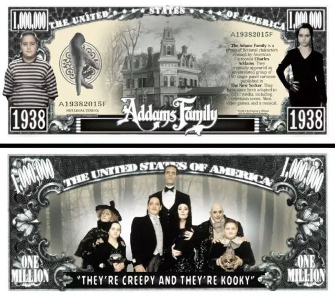 The Addams Family Pack of 50 Collectible Funny Money 1 Million Dollar Bills Playmates