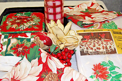 Christmas Table and Kitchen Linens, Silk Flowers, and Candle   X466 Unbranded