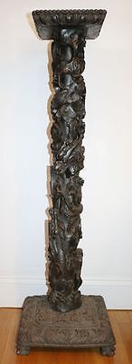 Tall Antique Chinese Carved Wood Pedestal. 2 Dragons & Carp Signed MAGNIFICIENT! Без бренда - фотография #8