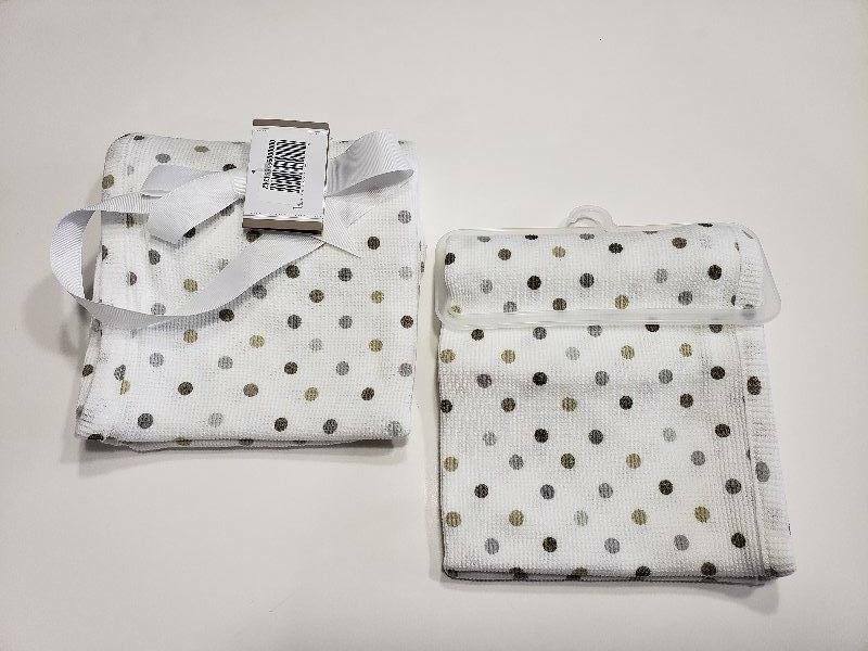 NEW Koala Baby White Brown Tan Gray Polka Dots Thermal Receiving Blanket Set -2 Koala Baby