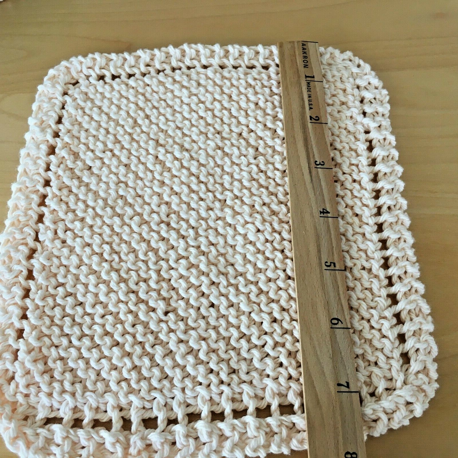 NEW Set of 3- Hand Knit-DISHCLOTHS / WASHCLOTHS with Directions (Ecru & Mint Gr) Lily Sugar 'n Cream - фотография #2