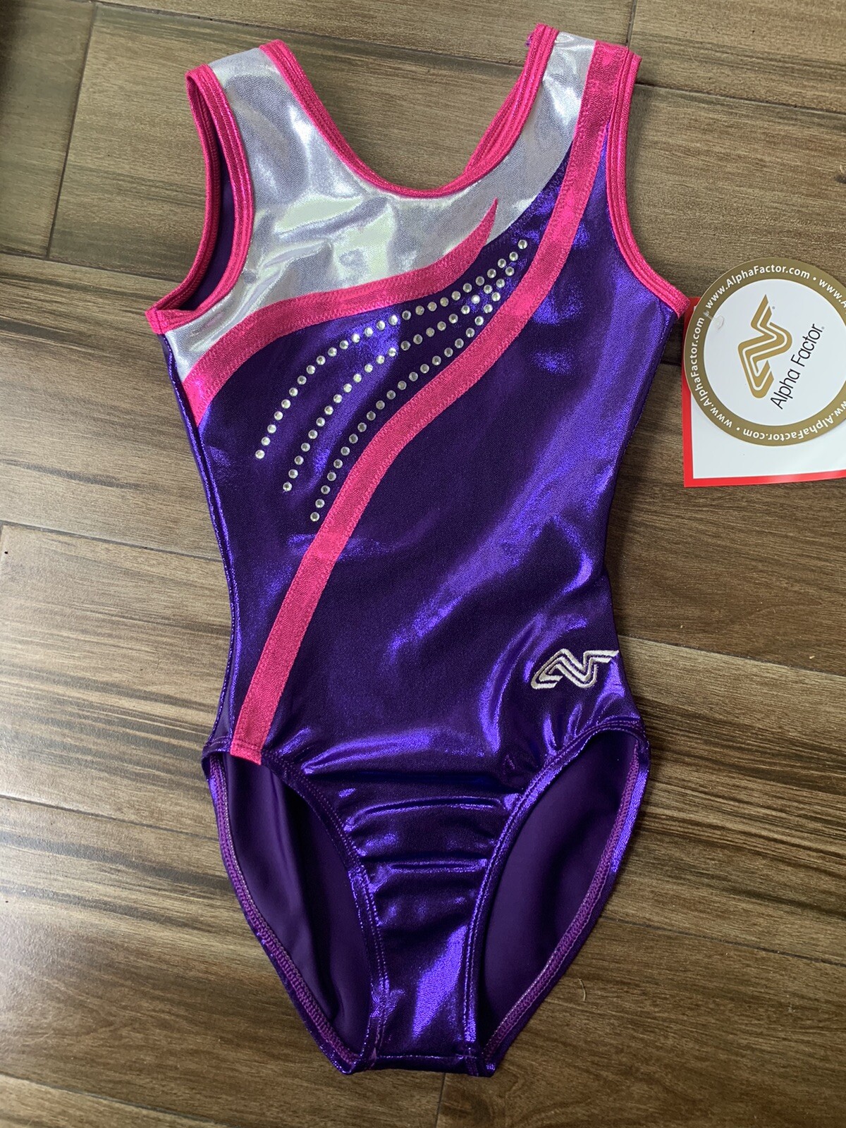 ALPHA FACTOR GYMNASTICS LEOTARD PURPLE PINK & SILVER CRYSTALS ADULT SMALL NEW Alpha Factor - фотография #5
