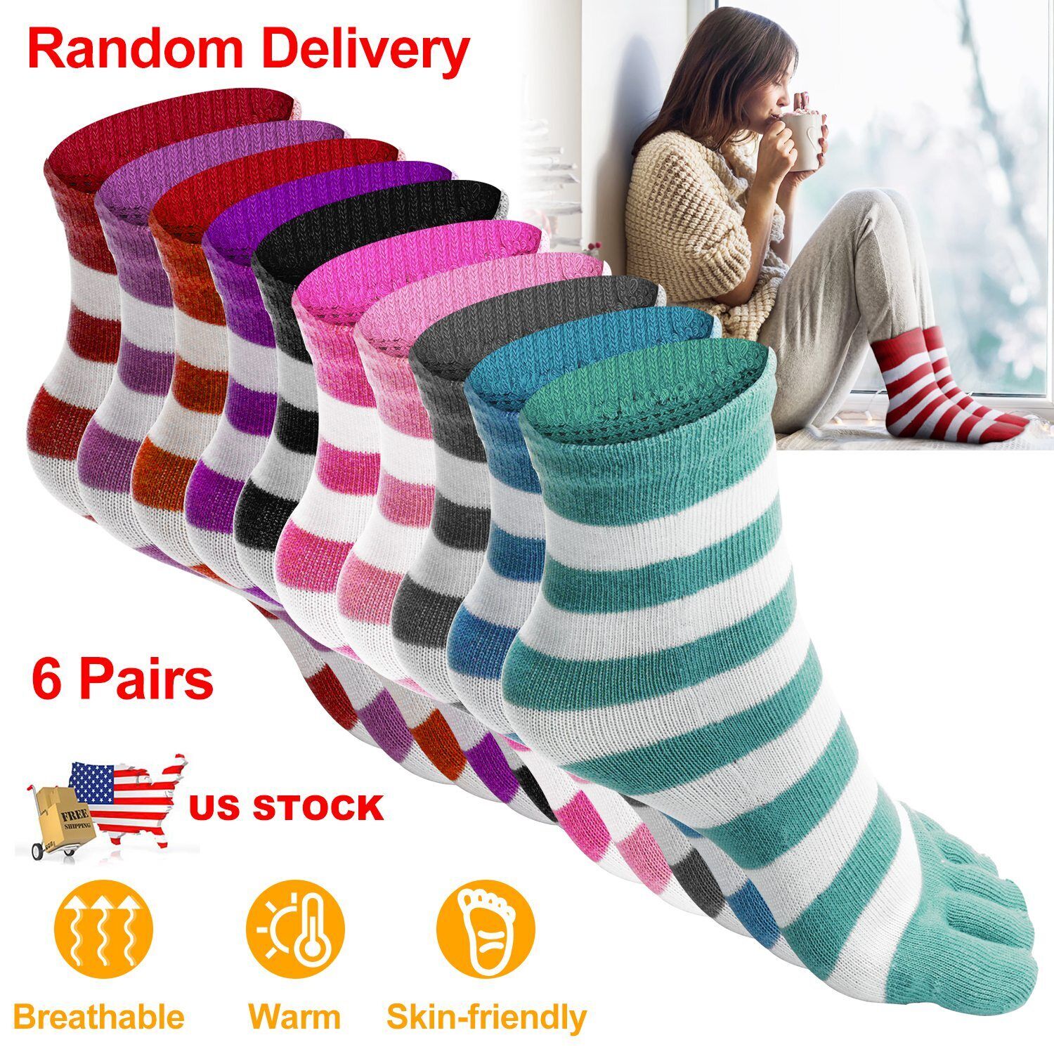 6 Pairs 5-Toes Warm Toe Socks Soft Breathable Ankle Athletic Fashion Socks Women N‘POLAR Does not apply