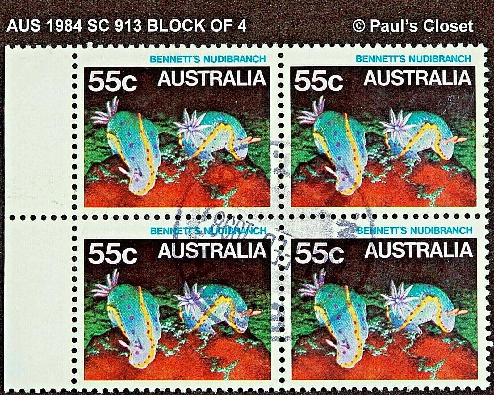AUSTRALIA 1984 SC 913 BENNETTS NUDIBRANCH BLOCK OF 4 UNG FINE/VERY FINE Без бренда