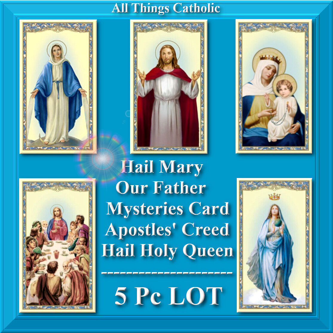 Prayer Card 5 pcs Lot for Saying Rosary Our Father Hail Mary Apostles' Creed set Без бренда