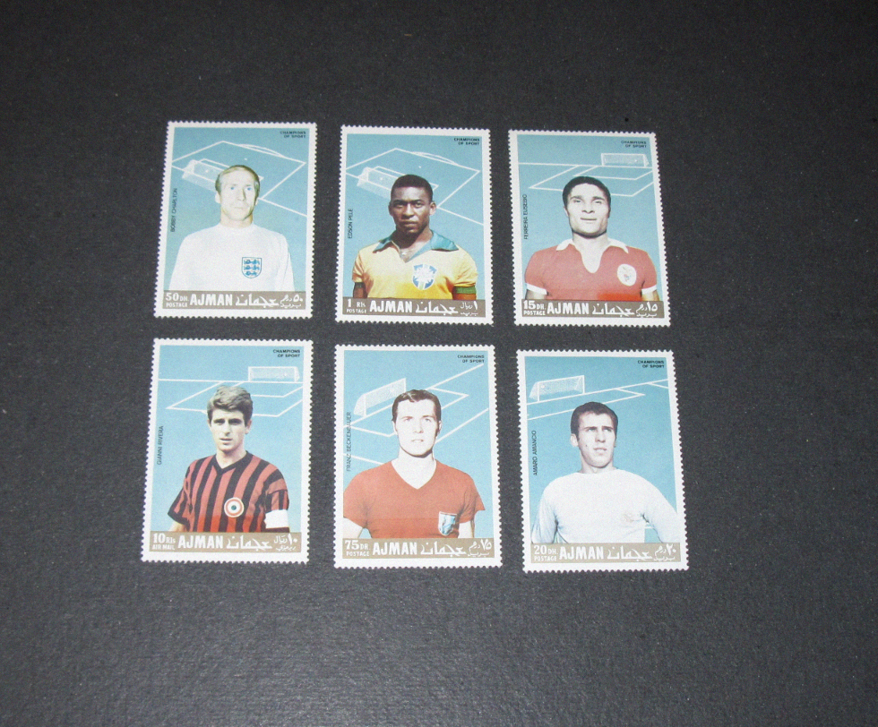 PELE 1968 x6 Champions of Sport AJMAN Soccer Stamp Manama RARE EUSEBIO Без бренда