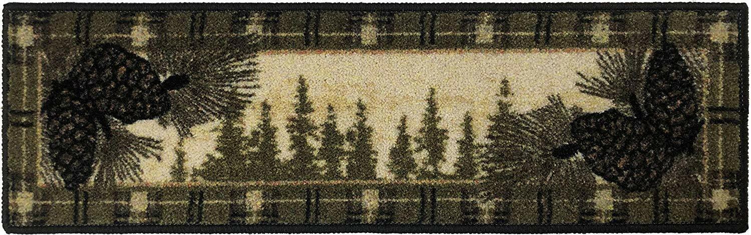 "Pine Cone" STAIR TREAD SET Lodge Cabin Mat Rug Non-Slip Rubber Backing Beige Cozy Cabin